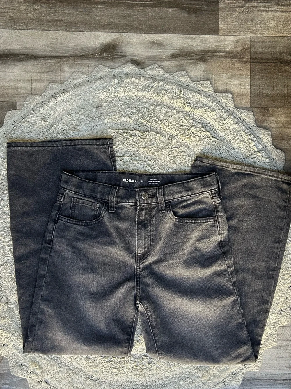 Old Navy high-rise wide-leg black denim jeans girls size 12